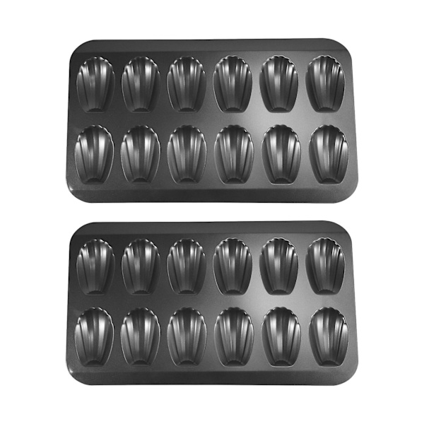 2-pack Non-Stick Madeleine-form, Bakform 12 med Skalform Bakplåt Choklad Non-Stick Bak black