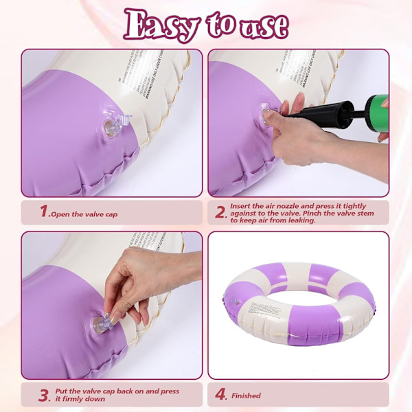 Oppblåsbar badering for voksne, badering poolbøye, retrostripet PVC oppblåsbar bøye poolbøye Pink
