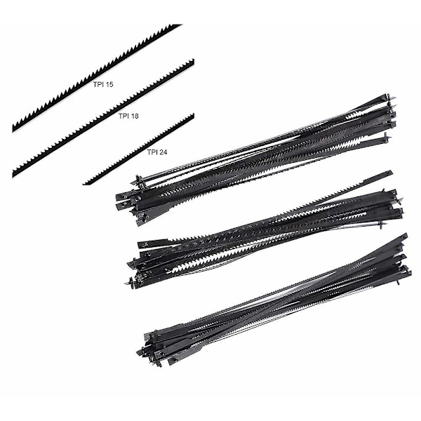 36 st Scroll Saw Blades 127mm Kolstål Fretsaw Blades Med Cross Pin 15/18/24 Tänder Standard Fi