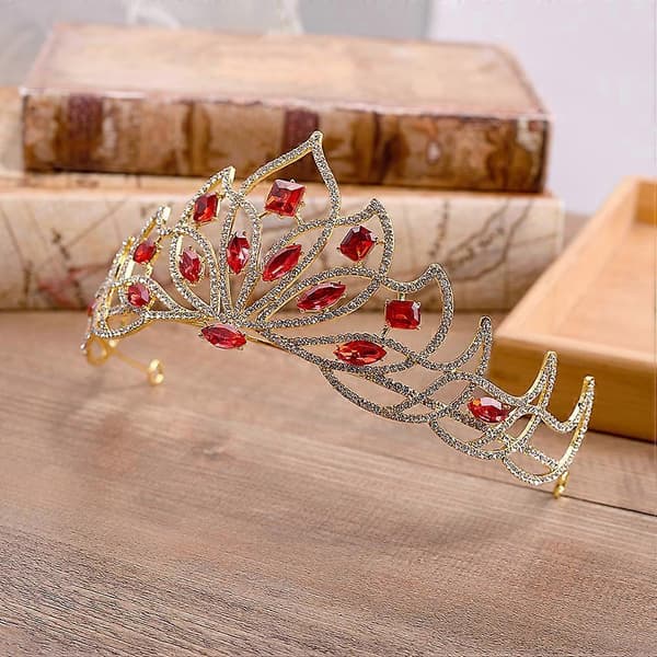 Tiara Bryllup Hodeplagg Kvinner Hårbånd Brud Rød Tiara Dame