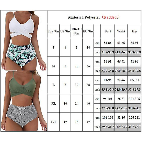 Kvinnors Bikini Solid Push Up BH Blommiga Trosor Baddräkt Baddräkt E 2XL