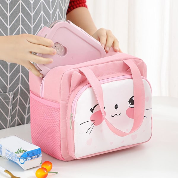 Bento-väska Robust handtag Tecknad thermal väska med stor kapacitet Pink