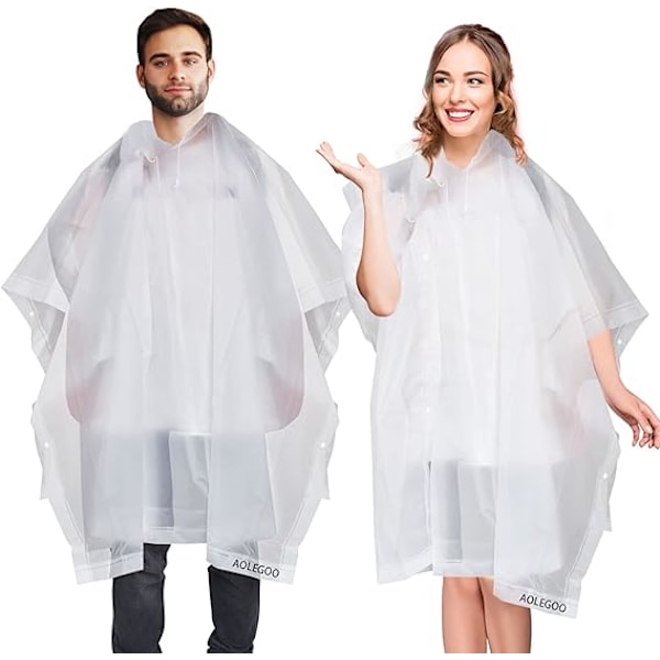 2-pack Regnponchos, EVA Portabla Vattentäta Ponchos för Vuxna, Återanvändbar Regnrock med Huva för Camping, Vandring, Resor, Nöjesparker, Festival Mac