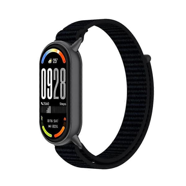 Håndledsrem kompatibel med Xiaomi Smart Band 10 / 9 / 8 Magic Tape Nylon Loop Urrem Black