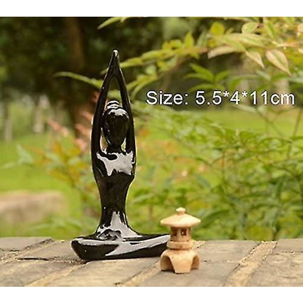 Sæt med 4 meditations-yogastillinger statuefigur keramik yogafigur sæt dekoration (sort sæt)