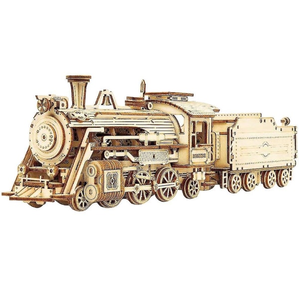 Trä mekaniska tåg modell kit 3d fordon pussel pedagogiska montera leksaker