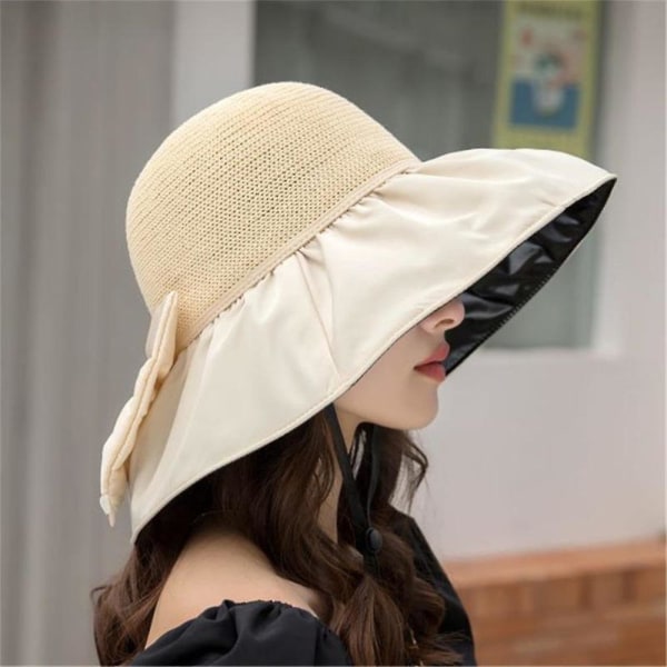 Mote Kvinner Foldbar Floppy Hat Bue Bred Bremskjerm Sommer UV Beskyttelse Strandlue Beige