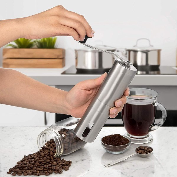 Manuell kaffekvern Bærbar håndkaffebønnemølle med keramisk justerbar knottinnstilling Rustfritt stål kaffekvern på kjøkken og fotturer