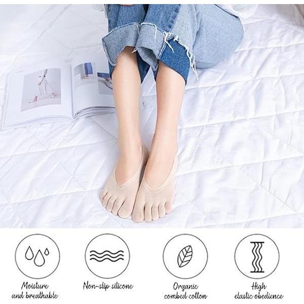 Pairs Femtåstrumpor Osynliga Kompressionsandning Halksäkra Låg Skärning Foder Spacer Båtsockor Fulltå Yoga Sockor för Kvinnor