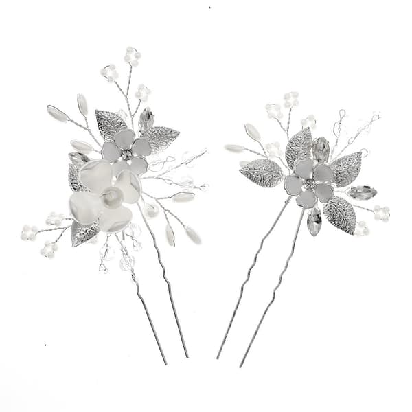 Silver par, fyra blad U, hår bröllop blommor håraccessoarer