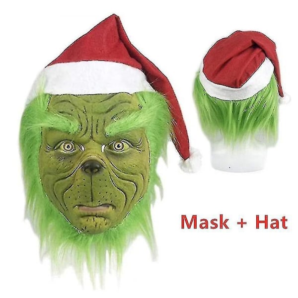 Grønn Grinch Maske Santa Grinch Cosplay Maske Med Hansker Julekostyme Cosplay Rekvisitter Mask and Hat