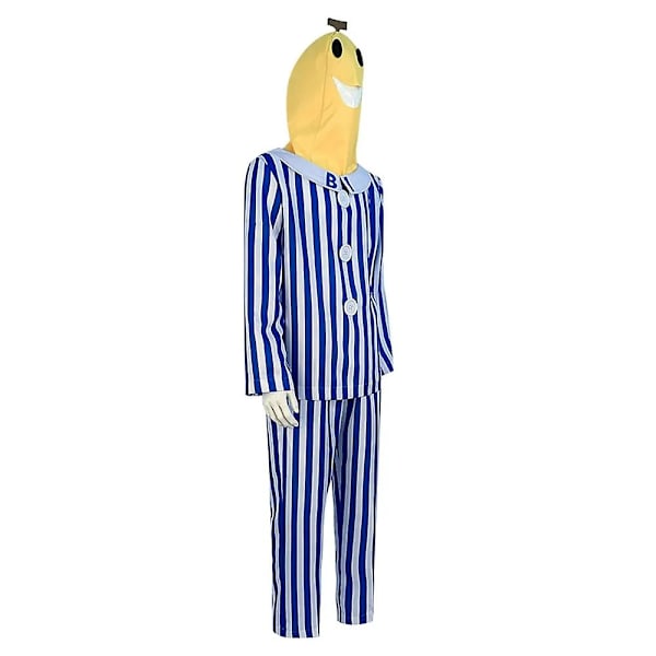 Voksen Bananer I Pyjamas Kostume Blå Hvid Stribet Skjorte Bukser Med Banan Hoved Mænd Kvinder Fancy Dress Party Kostume Halloween Bedste Valg Blue white M