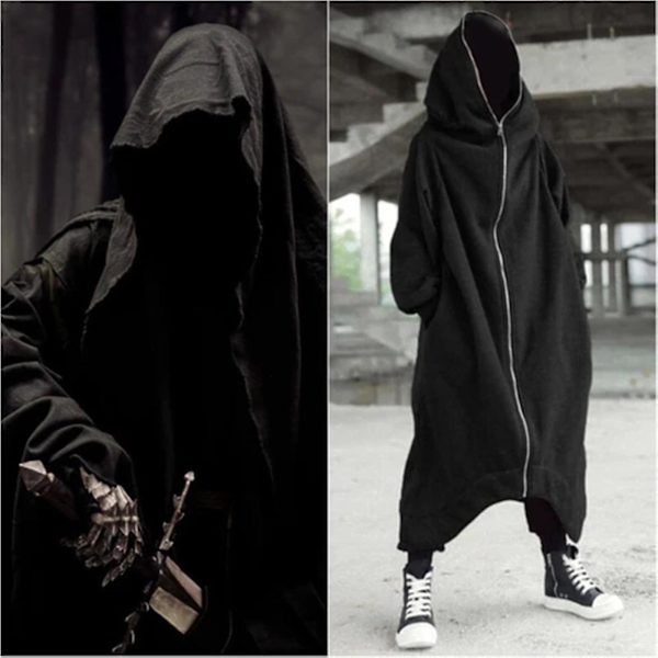 Unisex Langærmet Hættetrøje Nazgul Lang Frakke Lynlås Lukning Fleece Foret Lang Hoodie - Snngv 4XL