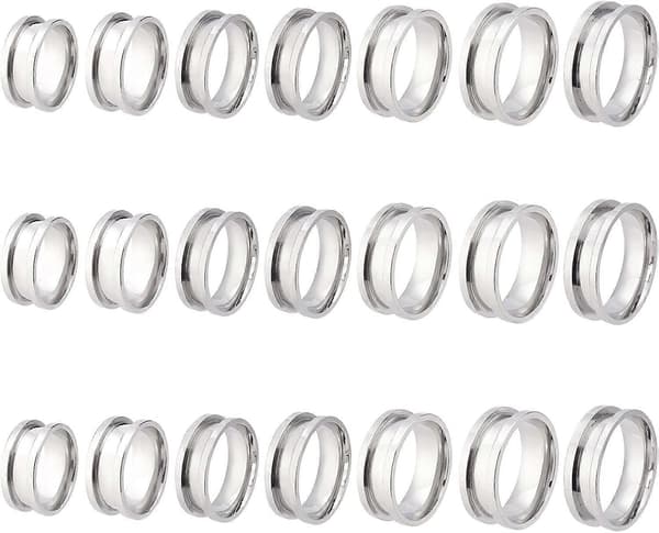 Blank Ring Rustfrit Stål Fingerring Rillet Kerne Indlægsring til Harpiks Runde Tomme Ringemner til Smykkefremstilling