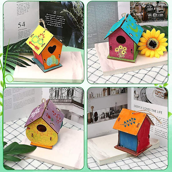 Diy Fågelholk Kit För Barn-4pack Ny Design Bygg Och Måla Fågelholk Hantverk För Barn, Träprojekt För Flickor Pojkar.