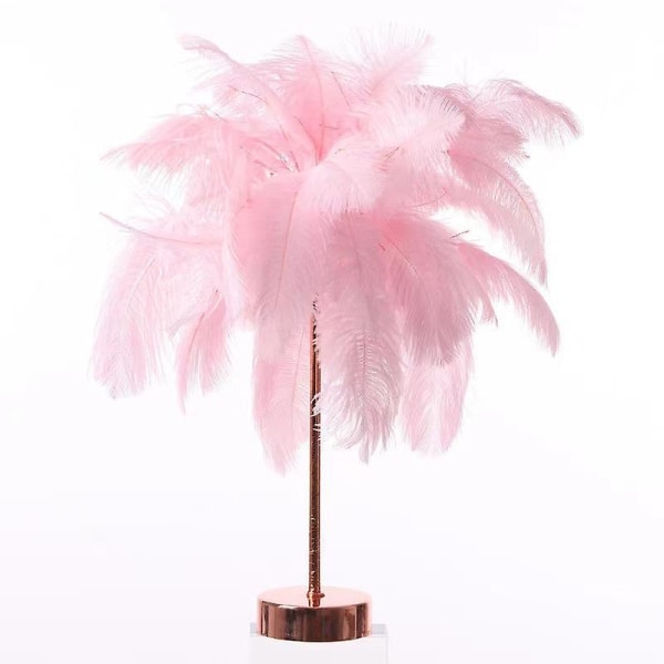 Kosketusherkkä pöytälamppu, strutsin höyhenlamppu 3 väriä himmennettävissä 30 höyhenellä makuuhuoneeseen pink