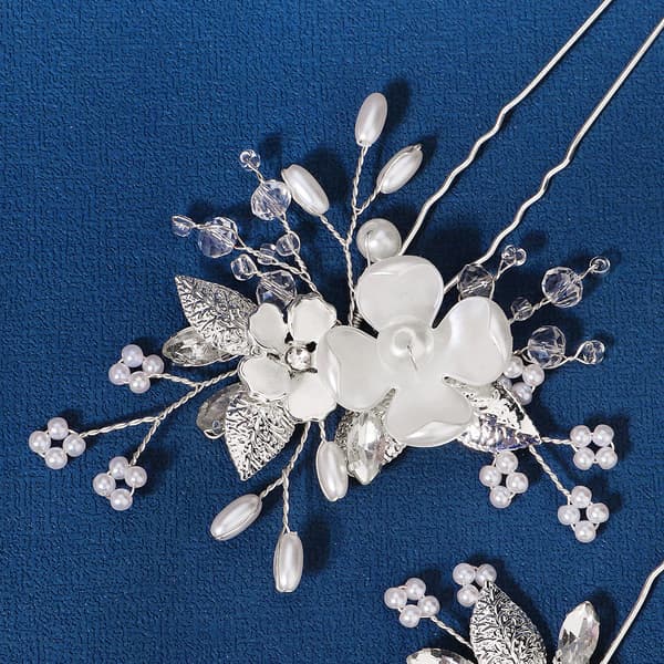 Silver par, fyra blad U, hår bröllop blommor håraccessoarer