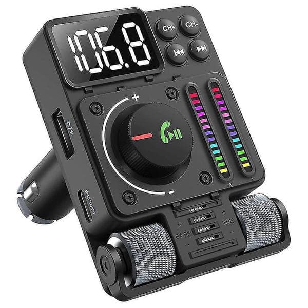 Mt01 Omgivelseslys Bil Bluetooth-adapter med FM-sender MP3-spiller og Type-C + USB-lader