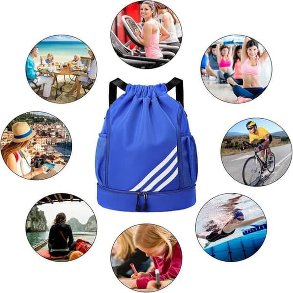 Drawstring Bags, Waterproof Swim Bag for Kids and Adults, Large Drawstring, Athletic Drawstring Gym Backpack, Blue