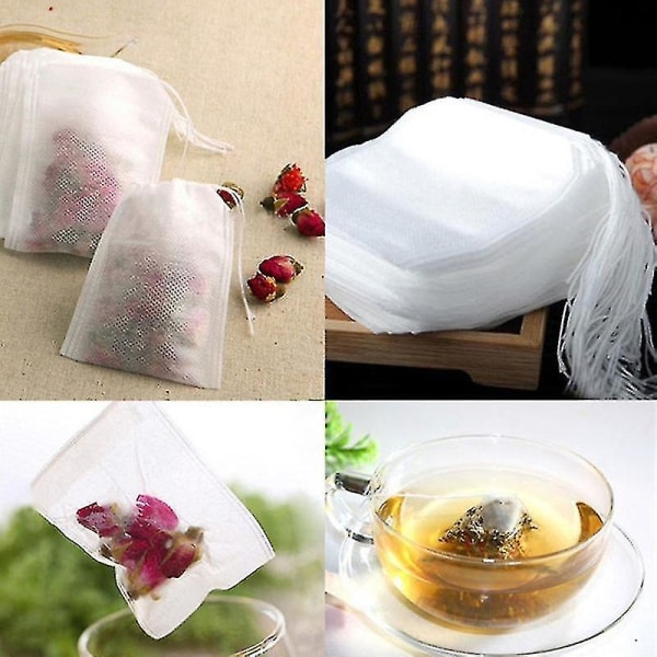 100st tomma tepåsar för engångsbruk 5,5 X 7 cm dragsko av papper tepåsar Hälsosamt te