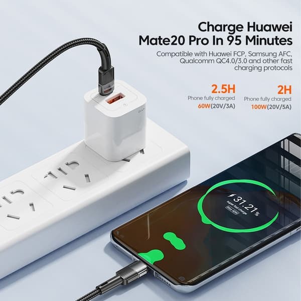 ESSAGER 3m 60W PD USB-C - USB-C Ladekabel Svart size 80