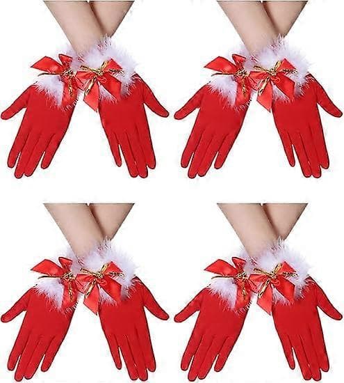 4 par jule-røde handsker, julemandsbuehandsker, elastiske mælkesilkehandsker, tøjtilbehør egnet til julecosplayfester