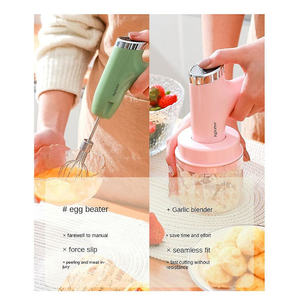 Elektrisk hvidløgshakker, pisker, æggepisker, mixer, køkkenhåndholdt automatisk skummer, skummer, blå