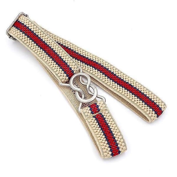Elastiskt flätat bälte med 8-teckenslås för barn Beige Red Stripe