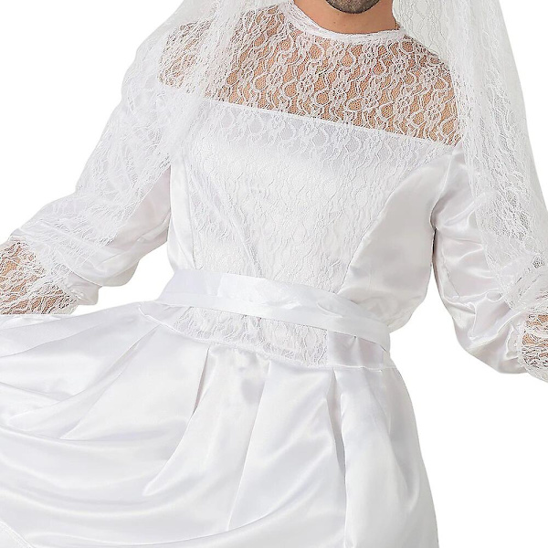 Rolig Brudkostym för Män Halloween Kostym Vuxna Sexig Bröllopsklänning Spets Slöja Brudgum Cosplay Karneval Party Outfit
