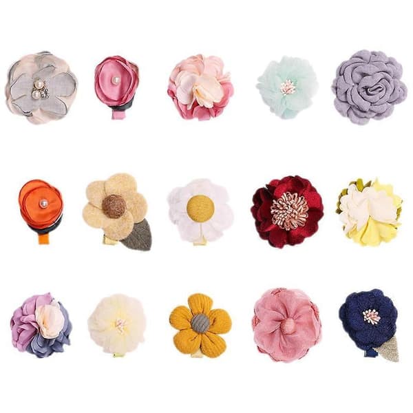 15 stk. Hårspænder til Piger Blomsterspænder Forede Hårspænder Søde Blomstrede Håraccessories