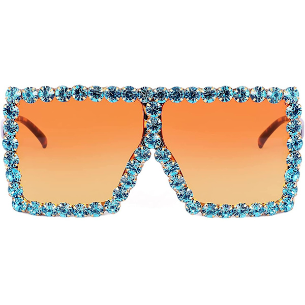 Oversize Glitrende Krystal Solbriller Disco Diamond Flad Top Mode Firkantet Store Skygger