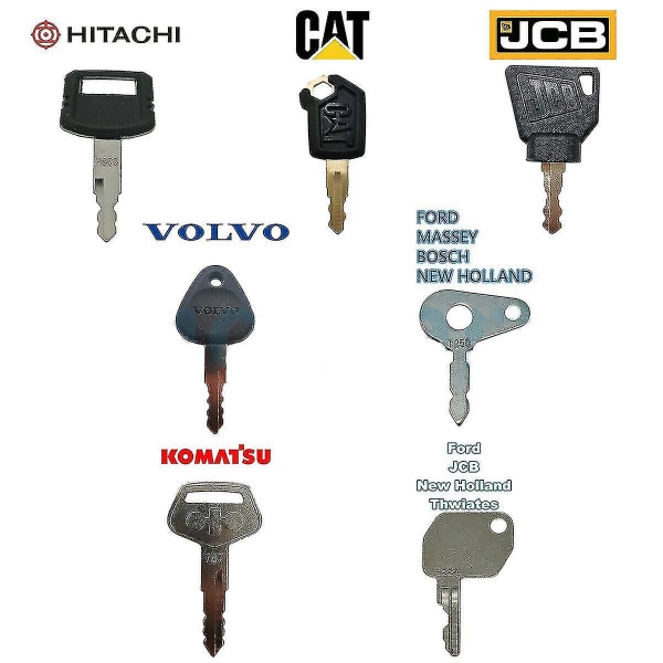 7 Master Plant Nøkkel Gravemaskin Dumper Jcb Komatsu Volvo Thwaites Cat Hitachi Lucas