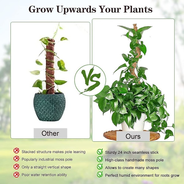 Moss Pole, Super Stabil&rot-proof Moss Pole För Växter Monstera, 53 Tum Utbyggbar Monstera Växtstöd, 4pack 17tum Stapelbar Kokosnöt Coir Moss
