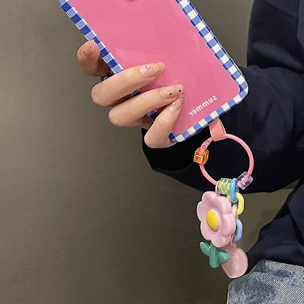 Wabjtam 3-pack Nya Söta 3D Blommor Hängande Telefonkedja för Iphone Kvinnor Flickor Mobiltelefonrem Anti-förlust Hängande Ring Rund Smycke Nyckelring