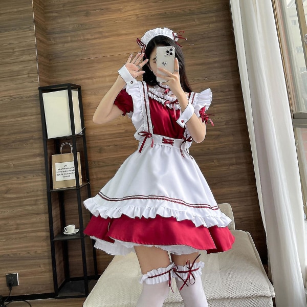 Anime French Maid Dress Söt Maid Cosplay Klänning för Halloween Maid Kostym Outfit Set