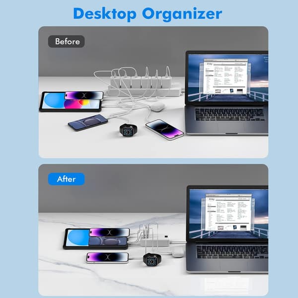USB-C, 6-ports USB-lader, 2 USB-C-porter + 4 USB-A-porter, multi-U
