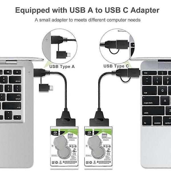 Usb C til Sata Konverter Usb 3.1 Type C Adapterkabel til 2.5\" Harddisk Ssd med Usb C til Usb3.0 Adapter