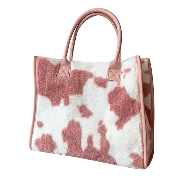 Olkalaukku naisille Olkapää kainalolaukku Talvi lämmin käsilaukku Cow pattern pink