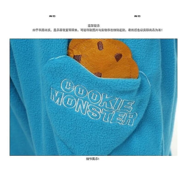 Vuxen Sesam Street Cookie Monster Pyjamas Maskeraddräkt Blue M