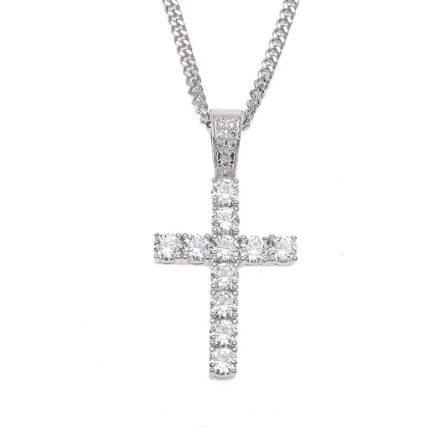 Hip Hop Smykker Full Crystal Cross Pendant Golden Cuban Chain Religiøs Kristen Halskjede