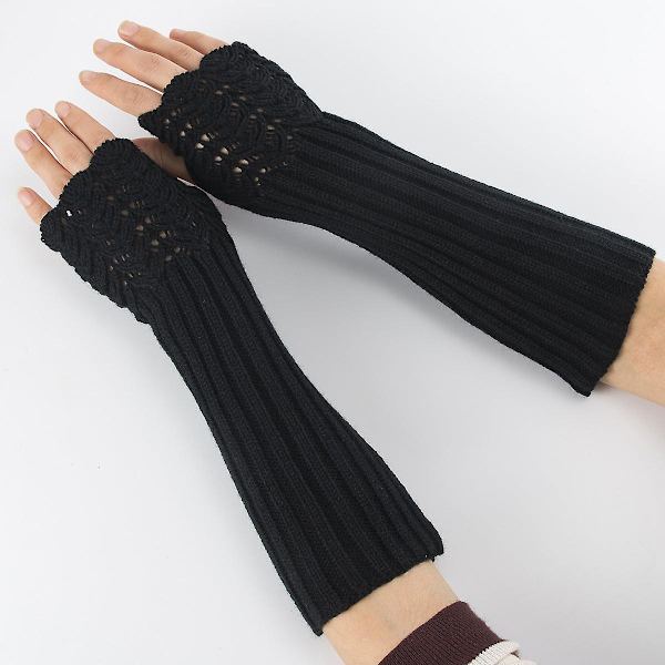 Høst og vinter strikkede halvfinger fingerløse handsker strikning uld handsker skala varme mænd og kvinder arm ærme Black