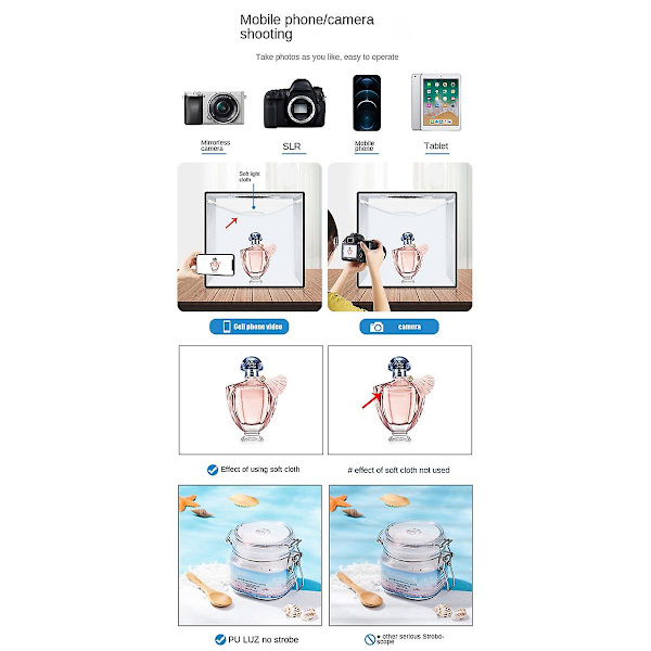 Bärbar LED-softbox, enkel hopfällbar fotostudio med 12-färgad bakgrundsduk
