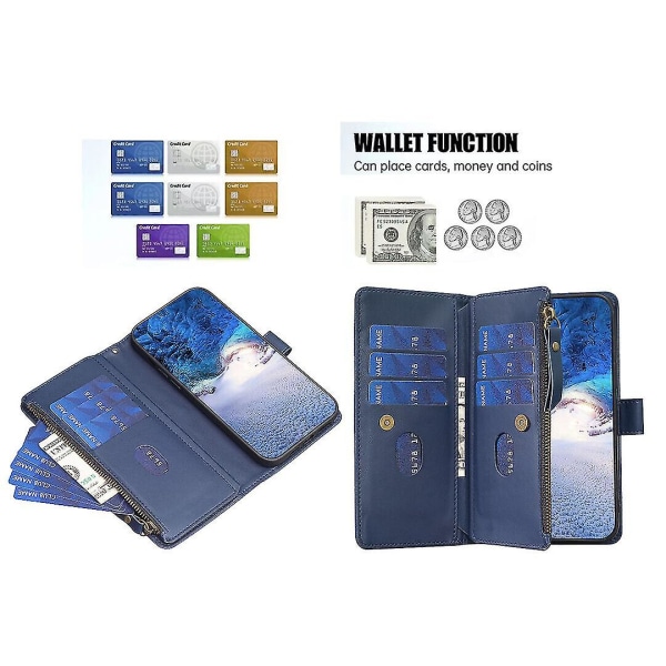 Case Realme C55:lle vetoketjullinen cover , jossa korttipidike, magneettinen suljin, yhteensopiva Realme C55 case kanssa Blue