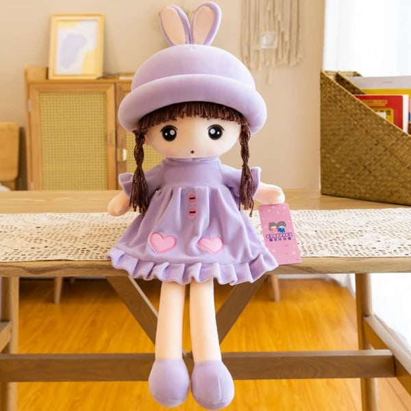 Jenter Fluffy Rag Doll Plysj utstoppet leketøy, Rag Dolls for Baby Girls med skjørt og lue Søt SoftBaby Doll Princess Plysj