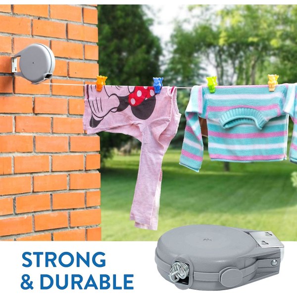 Lang, 12m Retractable Clothesline For Clothes, Very Sturdy And Durable Clothes Drying Rack, Automatic Retractable Mechanism, Easy Installation On Wall