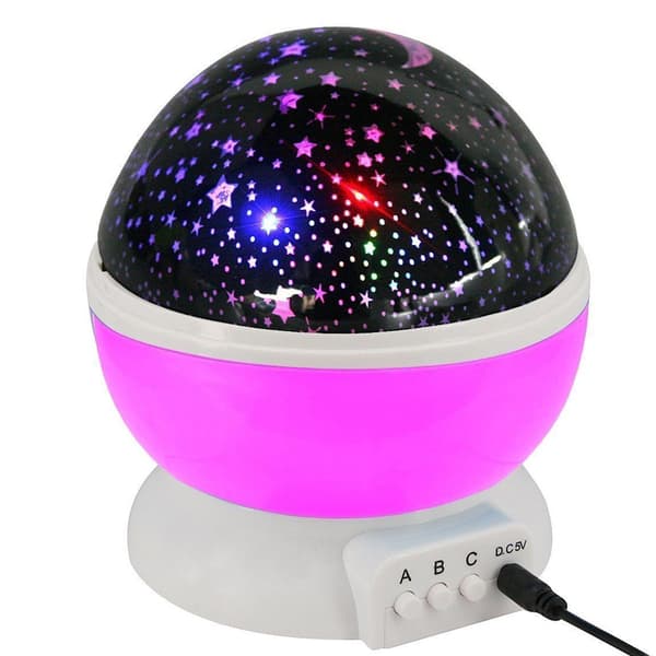 Blå stjerneprojeksjon nattlampe, barn nattlampe 360° rotasjon