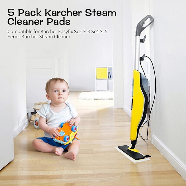 5-pak Karcher Dampvask Pute, Karcher Dampvask Tilbehør, Kompatibel med Karcher Easyfix Sc2 Sc3 Sc4 Sc5 Serie Karcher Dampvask Cl