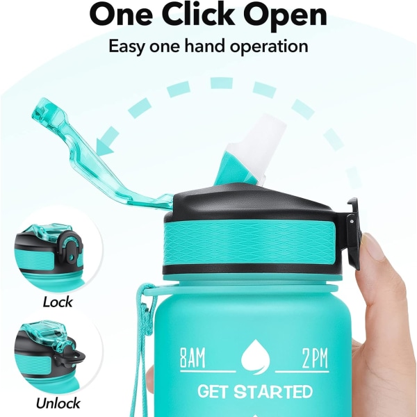 1 liter Motivational Fitness Sport vannflaske med sugerør og tid Maker, lekkasjesikker