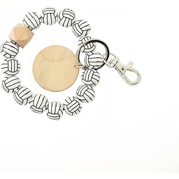 Wabjtam avaimenperä rannekoru puinen helmillä koristeltu avaimenperä naisille pyöreillä puulastuilla