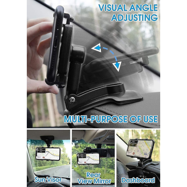 Biltelefonholder 360 graders rotasjon, dashbordcellebil for gps og 4-7 tommers smarttelefoner (svart)